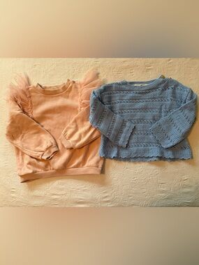 H&M Peach Tulle Sleeve Sweatshirt & Light Blue Knit Sweater Duo 3/4T